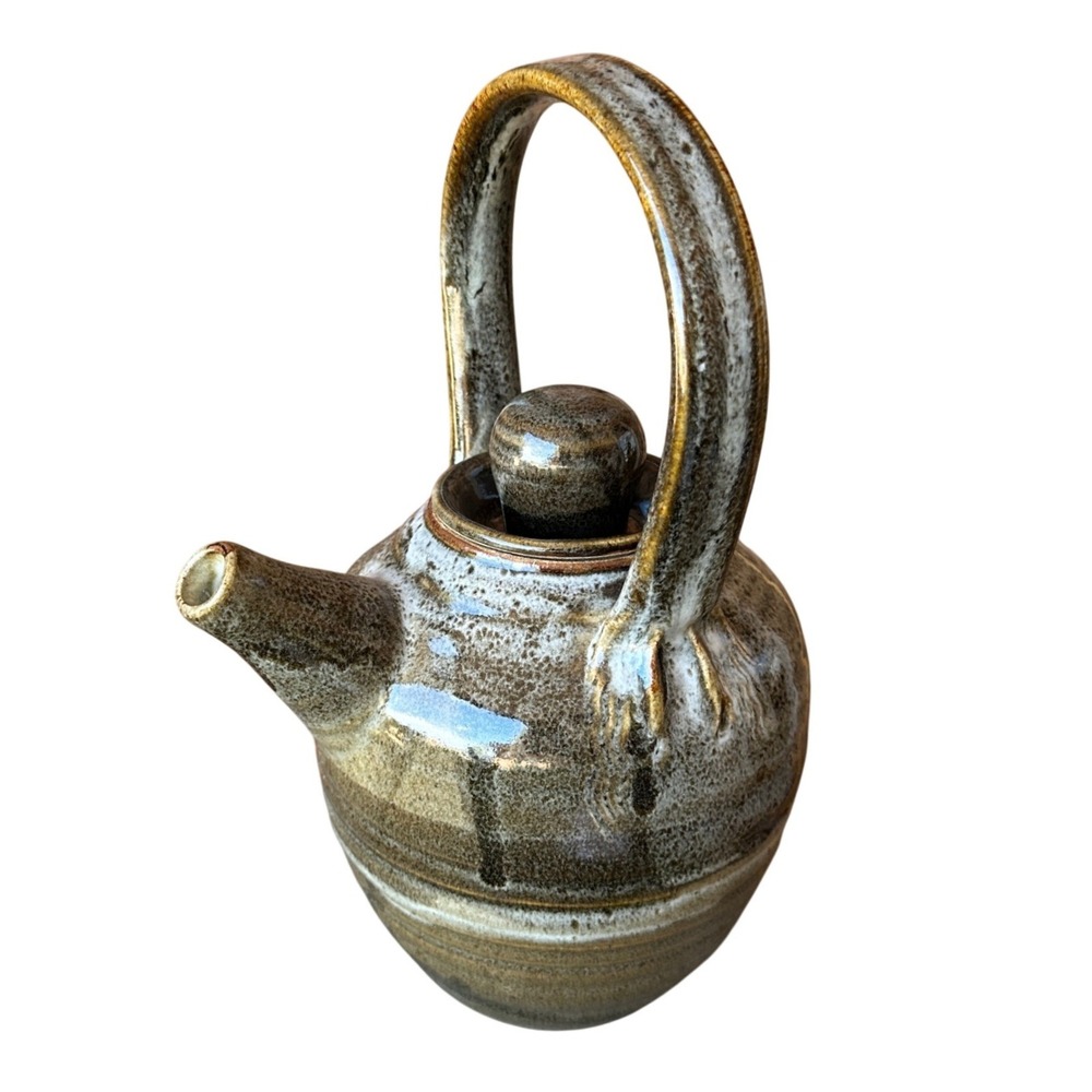 Studio Pottery Handmade Ceramic Teapot Brown Speckled Glaze Signed Artisan